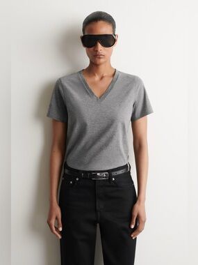 NWT COS Cotton V-Neck T-Shirt in Grey Melange